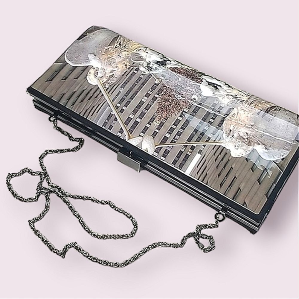 Festive New York Holiday Patent Leather Clutch With Chain Strap